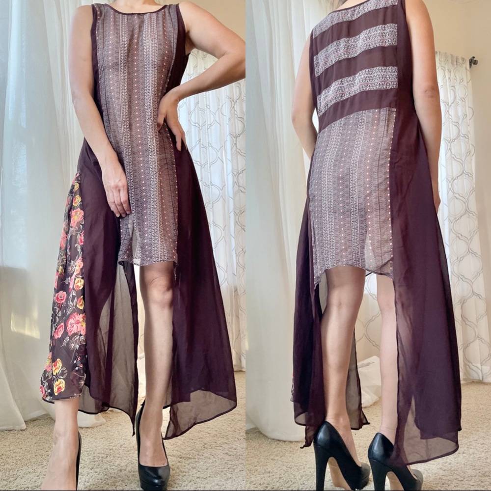 Sheer brown asymmetrical dress